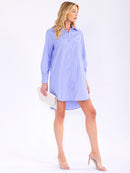 WOMEN'S LONG SLEEVE BUTTON UP FRONT POCKETS STRIPES MINI DRESS