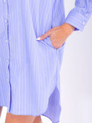 WOMEN'S LONG SLEEVE BUTTON UP FRONT POCKETS STRIPES MINI DRESS