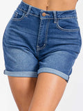 WOMEN'S BUTTON CLOSURE POCKETS DENIM STRETCH MINI SHORT