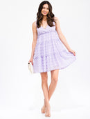 WOMEN'S SLEEVELESS SURPLICE SWISS DOTS TIERED MINI DRESS