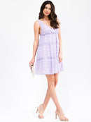 WOMEN'S SLEEVELESS SURPLICE SWISS DOTS TIERED MINI DRESS