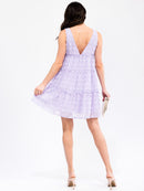 WOMEN'S SLEEVELESS SURPLICE SWISS DOTS TIERED MINI DRESS