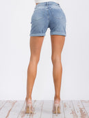 WOMEN'S BUTTON CLOSURE POCKETS DENIM STRETCH MINI SHORT