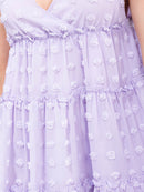 WOMEN'S SLEEVELESS SURPLICE SWISS DOTS TIERED MINI DRESS