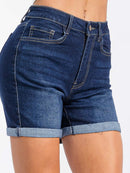 WOMEN'S BUTTON CLOSURE POCKETS DENIM STRETCH MINI SHORT