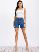 WOMEN'S BUTTON CLOSURE POCKETS DENIM MINI SHORT