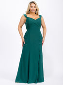 PUS SIZE SLEEVELESS V-NECK FRONT SLIT SELF TIE MAXI GOWN DRESS
