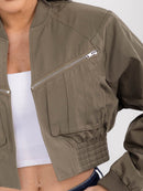 WOMEN'S LONG SLEEVE ZIP UP FRONT POCKETS BOMBER JACKET