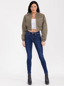 WOMEN'S LONG SLEEVE ZIP UP FRONT POCKETS BOMBER JACKET