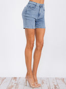 WOMEN'S BUTTON CLOSURE POCKETS DENIM MINI SHORT