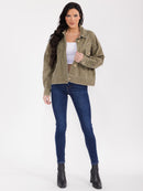 WOMEN'S LONG SLEEVE BUTTON CLOSURE FRONT POCKETS DENIM JACKET