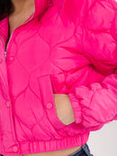 WOMEN'S LONG SLEEVE BUTTON CLOSURE FRONT POCKETS HOODED PUFFER JACKET