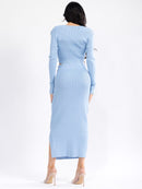 WOMEN'S LONG SLEEVE SURPLICE CROP TOP & ELASTIC WAIST MAXI SKIRT RIBBED 2PC. SET