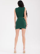 WOMEN'S SLEEVELESS TOP & ELASTIC WAIST MINI SKIRT BUTTON KNIT 2PC. SET