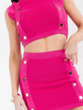 WOMEN'S SLEEVELESS TOP & ELASTIC WAIST MINI SKIRT BUTTON KNIT 2PC. SET