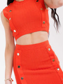 WOMEN'S SLEEVELESS TOP & ELASTIC WAIST MINI SKIRT BUTTON KNIT 2PC. SET