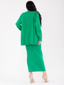 WOMEN'S LONG SLEEVE CARDIGAN WITH TANK TOP & ELASTIC WAIST MACI SKIRT RIBBED 3PC. SET