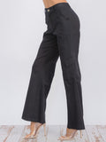 WOMEN'S BUTTON CLOSURE CARGO POCKETS WIDE LEG DENIM PANTS