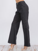 WOMEN'S BUTTON CLOSURE CARGO POCKETS WIDE LEG DENIM PANTS
