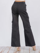 WOMEN'S BUTTON CLOSURE CARGO POCKETS WIDE LEG DENIM PANTS