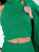 WOMEN'S LONG SLEEVE CARDIGAN WITH TANK TOP & ELASTIC WAIST MACI SKIRT RIBBED 3PC. SET