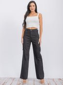 WOMEN'S BUTTON CLOSURE CARGO POCKETS WIDE LEG PANTS