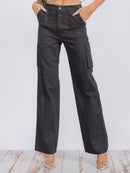 WOMEN'S BUTTON CLOSURE CARGO POCKETS WIDE LEG PANTS