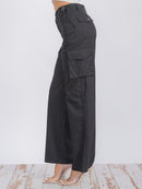 WOMEN'S BUTTON CLOSURE CARGO POCKETS WIDE LEG PANTS