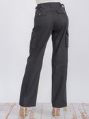 WOMEN'S BUTTON CLOSURE CARGO POCKETS WIDE LEG PANTS