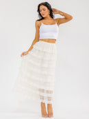 WOMEN'S ELASTIC WAIST RUFFLE TIERED MAXI SKIRT