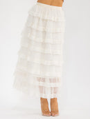 WOMEN'S ELASTIC WAIST RUFFLE TIERED MAXI SKIRT