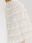 WOMEN'S ELASTIC WAIST RUFFLE TIERED MAXI SKIRT