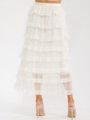 WOMEN'S ELASTIC WAIST RUFFLE TIERED MAXI SKIRT