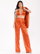 WOMEN'S LONG SLEEVE CARDIGAN WITH BRALETTE & ELASTIC WAIST PANTS SATIN 3PC. SET