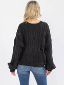 WOMEN'S LONG SLEEVE V-NECK KNIT PULLOVER SWEATER