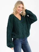 WOMEN'S LONG SLEEVE V-NECK KNIT PULLOVER SWEATER