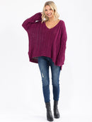 WOMEN'S LONG BELL SLEEVE V-NECK KNIT HIGH-LOW PULLOVER SWEATER