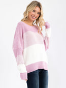 WOMEN'S LONG DETAILED SLEEVE COLORBLOCK KNIT PULLOVER SWEATER