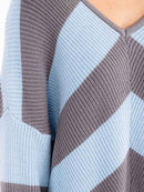 WOMEN'S LONG SLEEVE V-NECK KNIT COLORBLOCK PULLOVER HIGH-LOW SWEATER