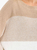 WOMEN'S LONG DETAILED SLEEVE COLORBLOCK KNIT PULLOVER SWEATER