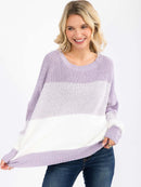 WOMEN'S LONG DETAILED SLEEVE COLORBLOCK KNIT PULLOVER SWEATER