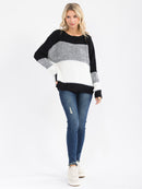 WOMEN'S LONG DETAILED SLEEVE COLORBLOCK KNIT PULLOVER SWEATER