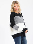 WOMEN'S LONG DETAILED SLEEVE COLORBLOCK KNIT PULLOVER SWEATER