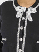 WOMEN'S LONG SLEEVE BLOUSE & ELASTIC WAIST SKIRT PEARL DETAILED 2PC.SET