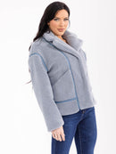 WOMEN'S LONG SLEEVE BUTTON CLOSURE FRONT POCKETS SHERPA JACKET
