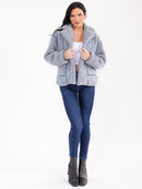 WOMEN'S LONG SLEEVE BUTTON CLOSURE FRONT POCKETS SHERPA JACKET