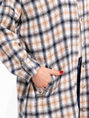 WOMEN'S LONG SLEEVE BUTTON UP POCKETS PLAID COAT