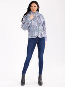 WOMEN'S LONG SLEEVE BUTTON CLOSURE FRONT POCKETS MULTI PRINT JACKET