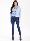 WOMEN'S LONG SLEEVE BUTTON CLOSURE HOODED KNIT SWEATER