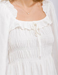 WOMEN'S LONG SLEEVE SQUARE NECK SMOCK RUFFLE SWISS DOTS MIDI DRESS